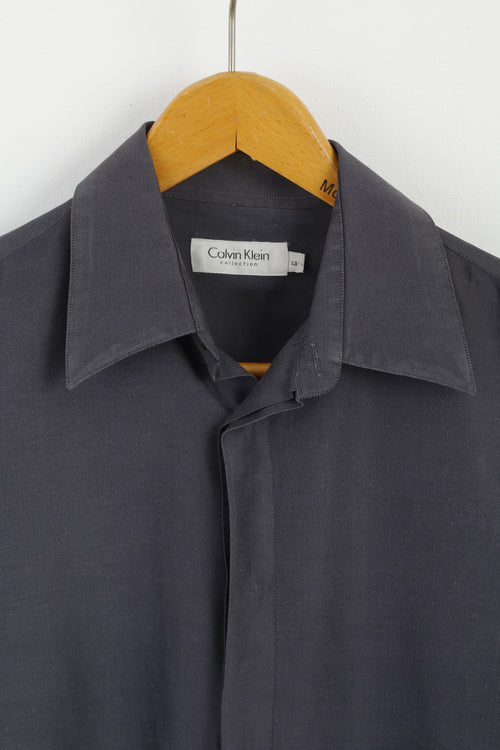 Calvin Klein Chemise décontractée pour homme 33 M en coton doux gris foncé à manches longues