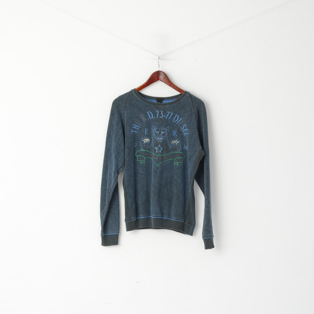 Diesel Uomo M (S) Felpa Navy Graphic Nouseva Kaamos Slim Girocollo in cotone Top