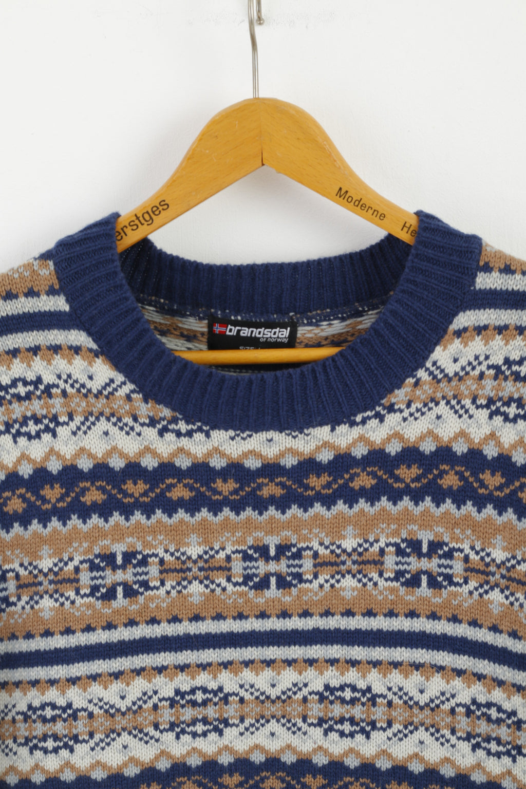 Brandsdal Norway Women L Jumper Blue Wool Crew Neck Nordic Long Sweater