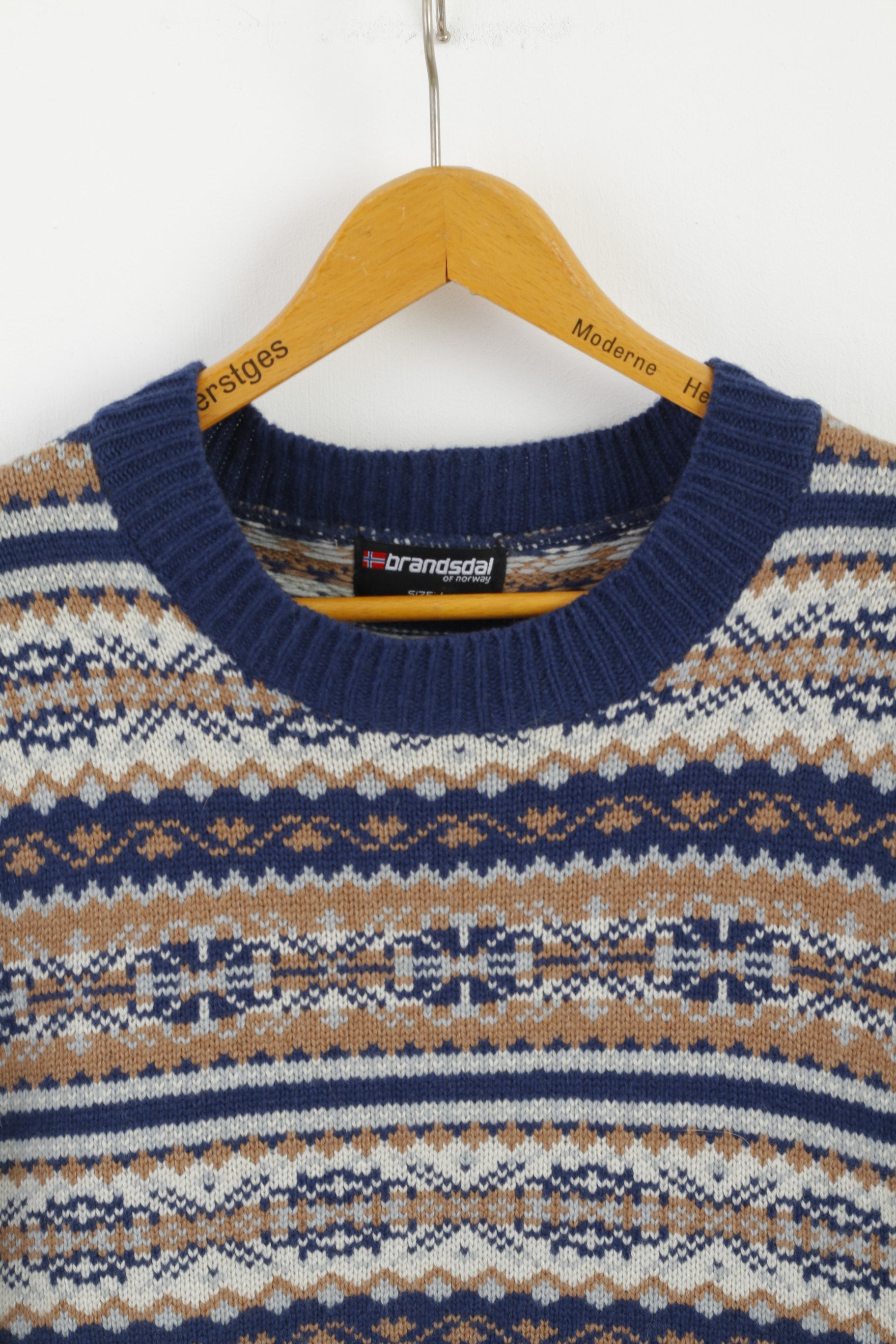 Brandsdal Norvège Femmes L Jumper Bleu Laine Ras Du Cou Nordique Long Pull