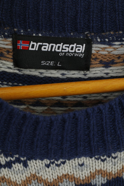 Brandsdal Norvegia Maglione da donna L Maglione lungo nordico in lana blu girocollo