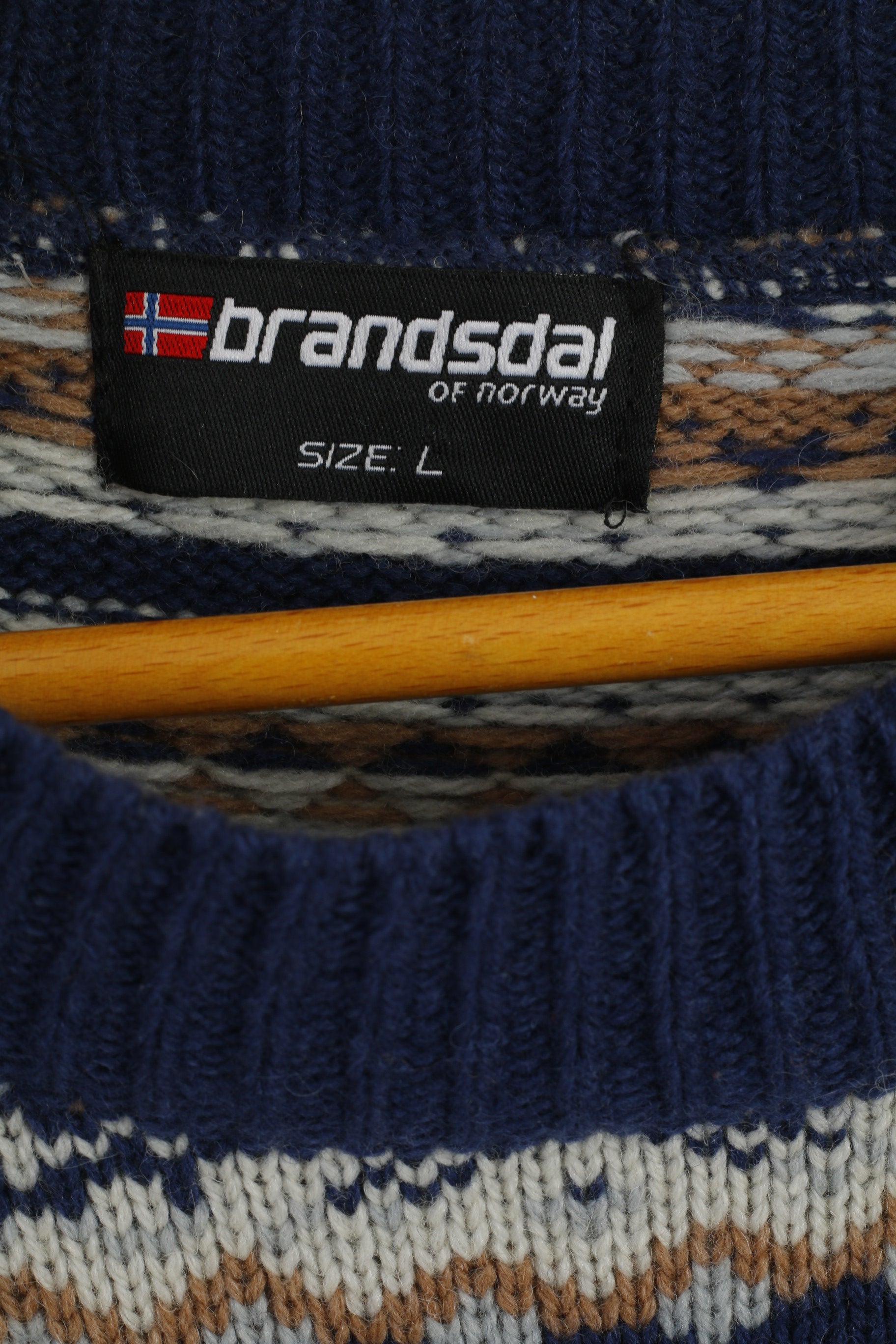 Brandsdal Norvège Femmes L Jumper Bleu Laine Ras Du Cou Nordique Long Pull