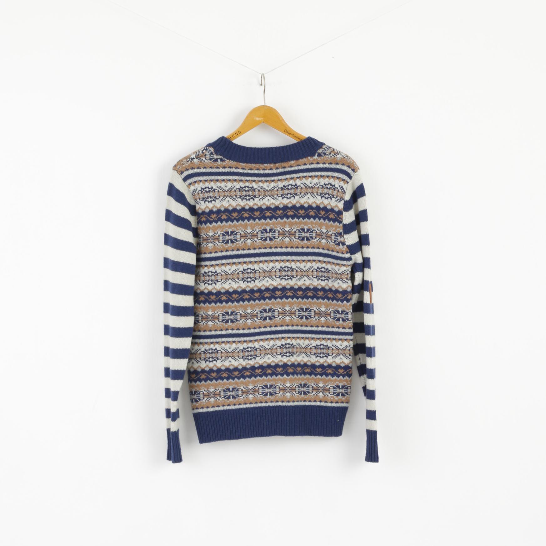 Brandsdal Norway Women L Jumper Blue Wool Crew Neck Nordic Long Sweater