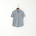 United Colors Of Benetton Men XL (L) Casual Shirt Blue Cotton Checkered Snap Pocket Top