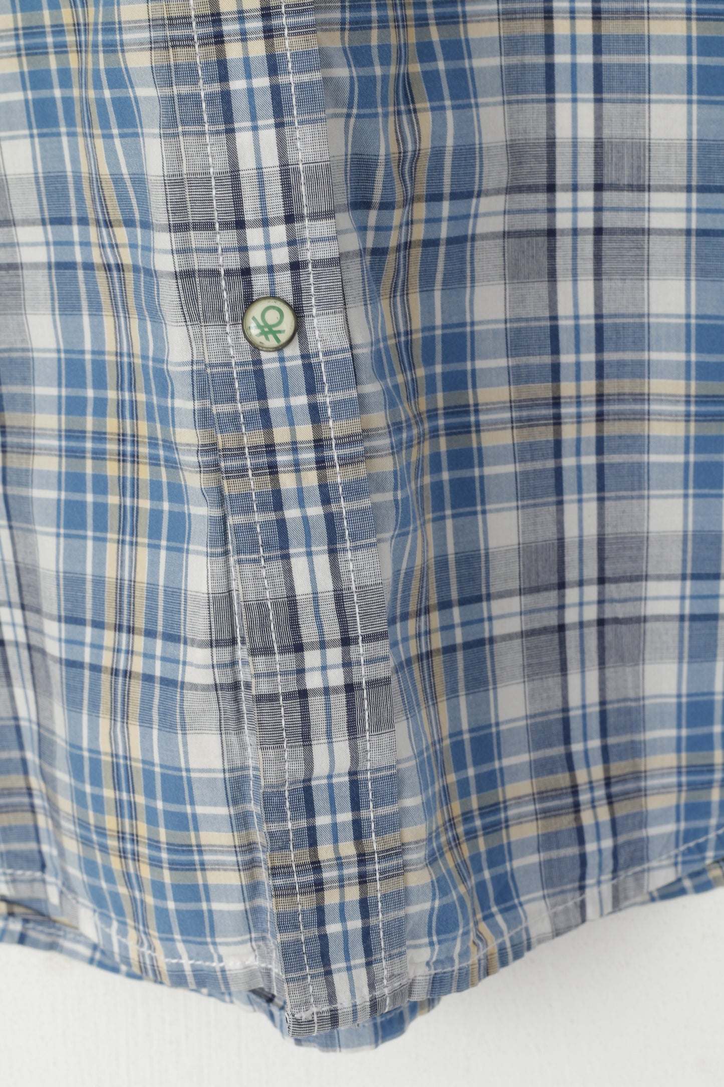 United Colors Of Benetton Uomo XL (L) Camicia casual Top in cotone blu con taschino con bottoni a pressione