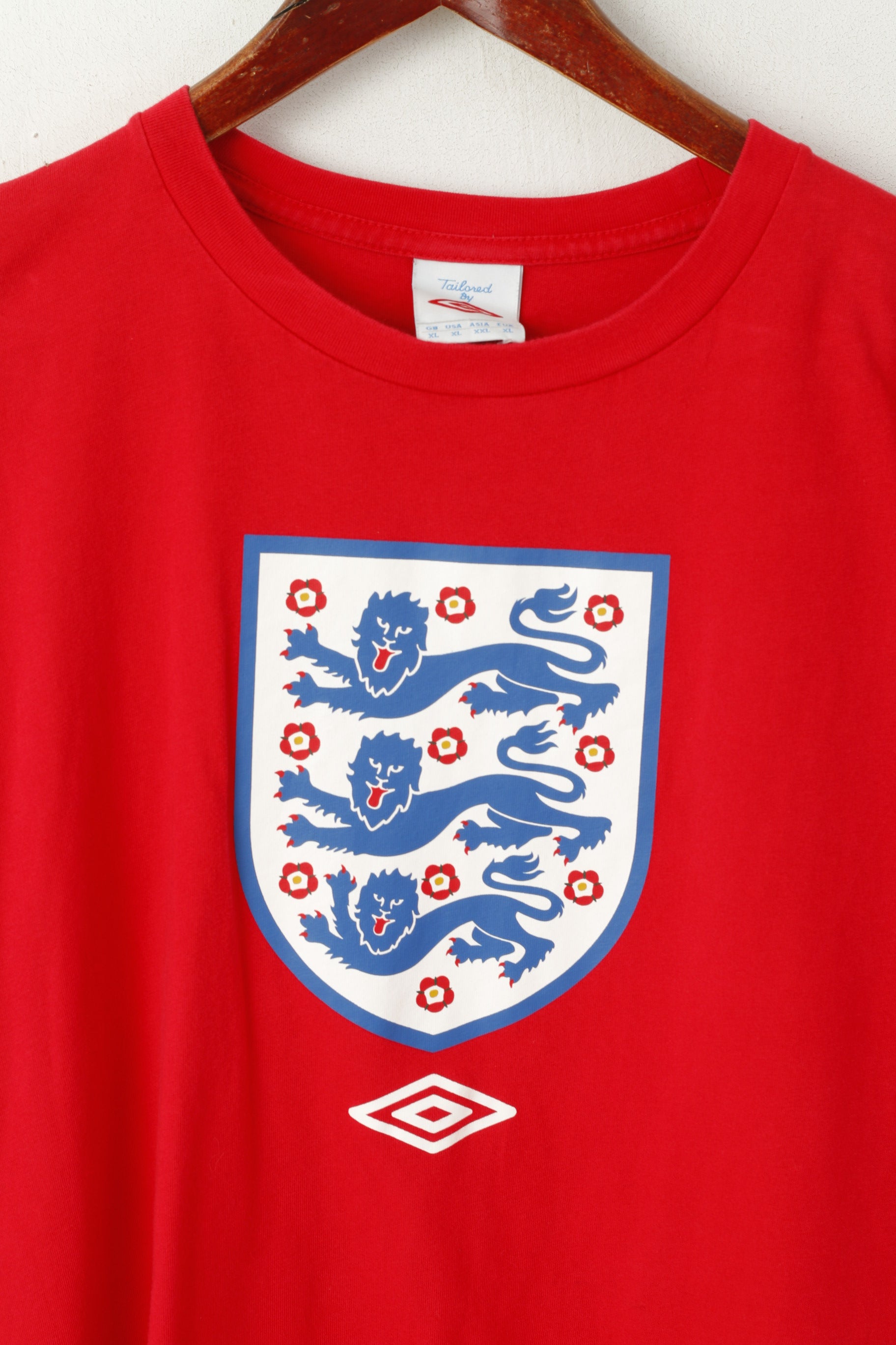 Umbro Men XL T- Shirt Red Cotton National England Team Football Sport Top