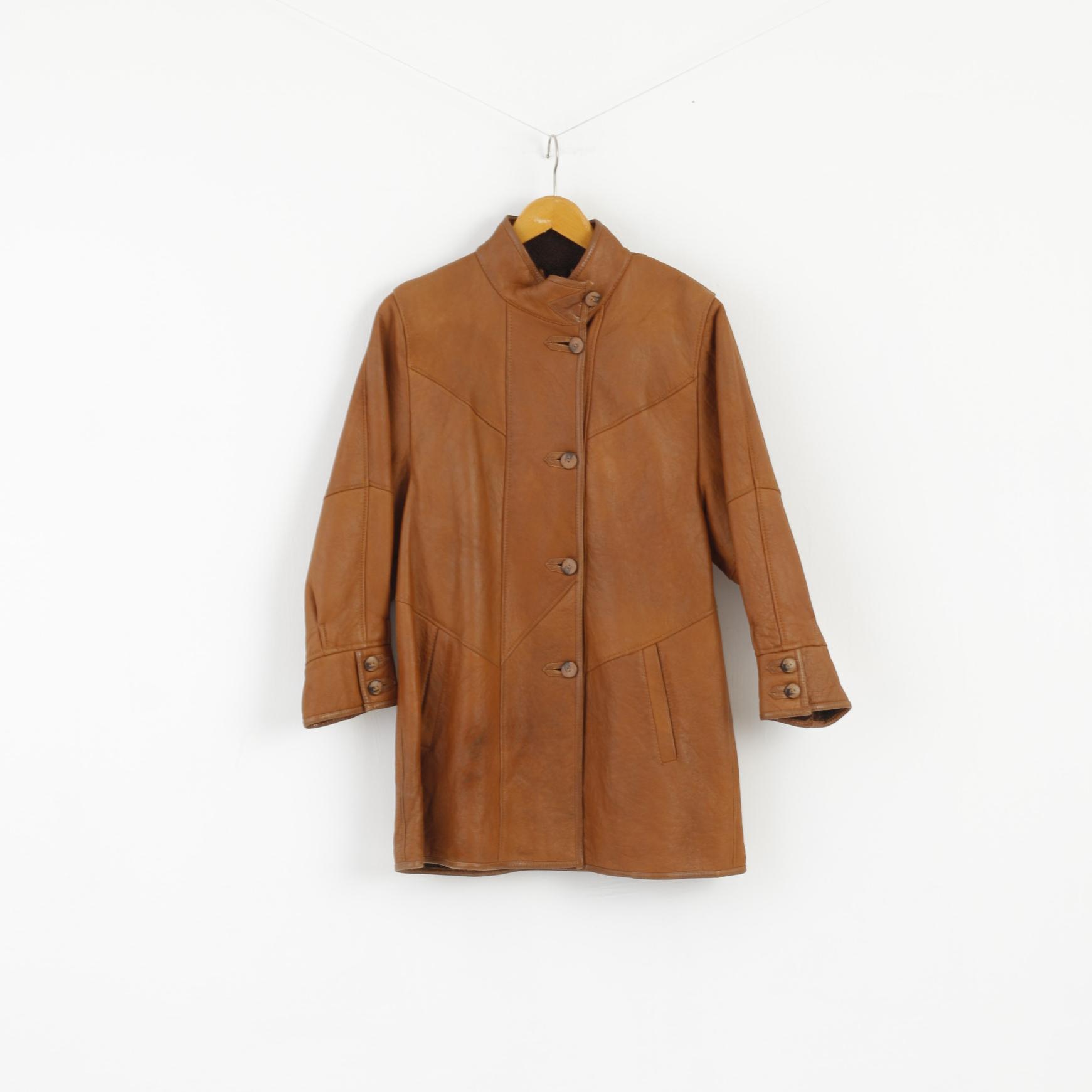 Frapelz Modell Femme L Veste Marron Cuir vintage années 90 boutonné Long Top