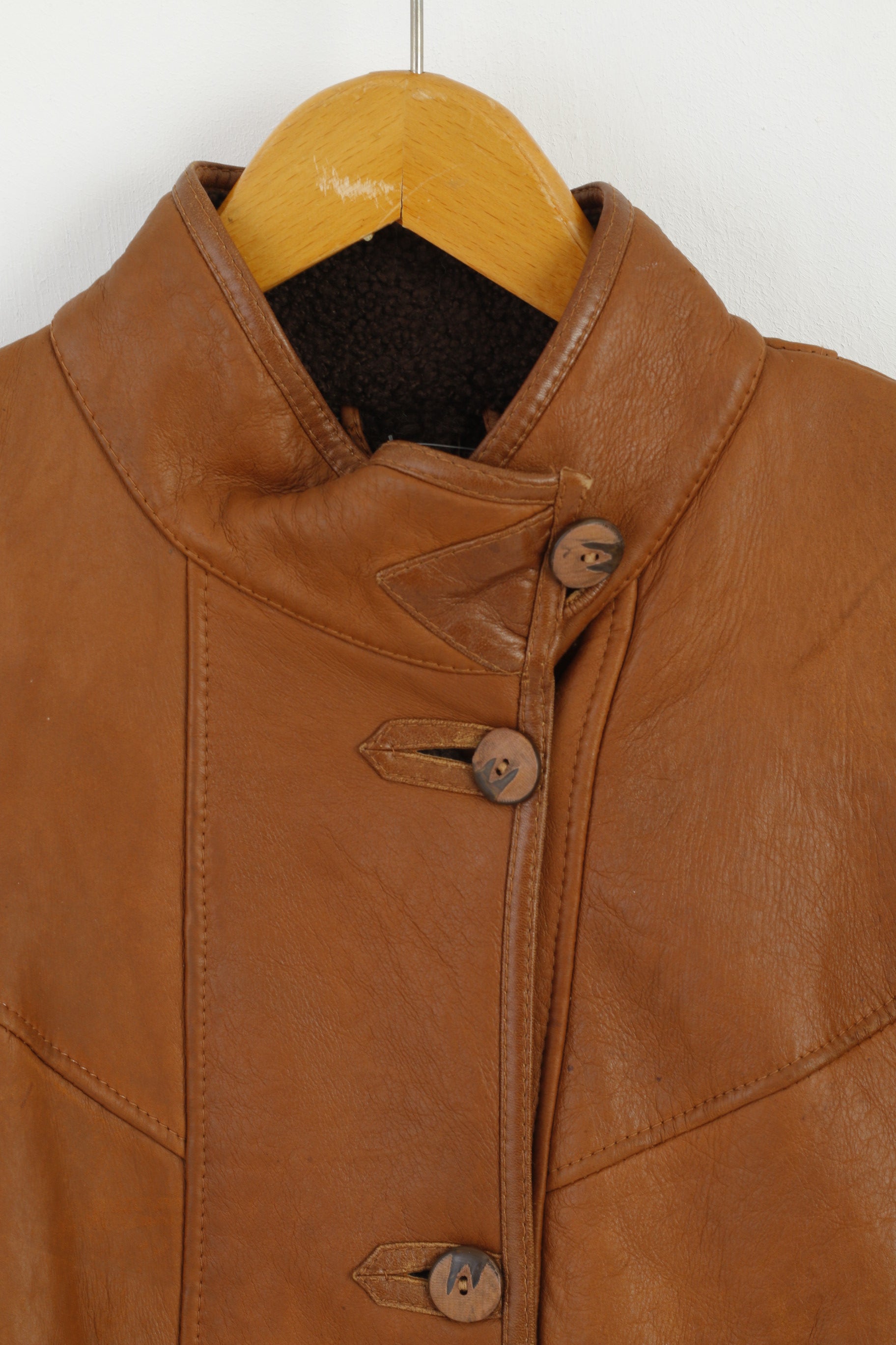 Frapelz Modell Femme L Veste Marron Cuir vintage années 90 boutonné Long Top