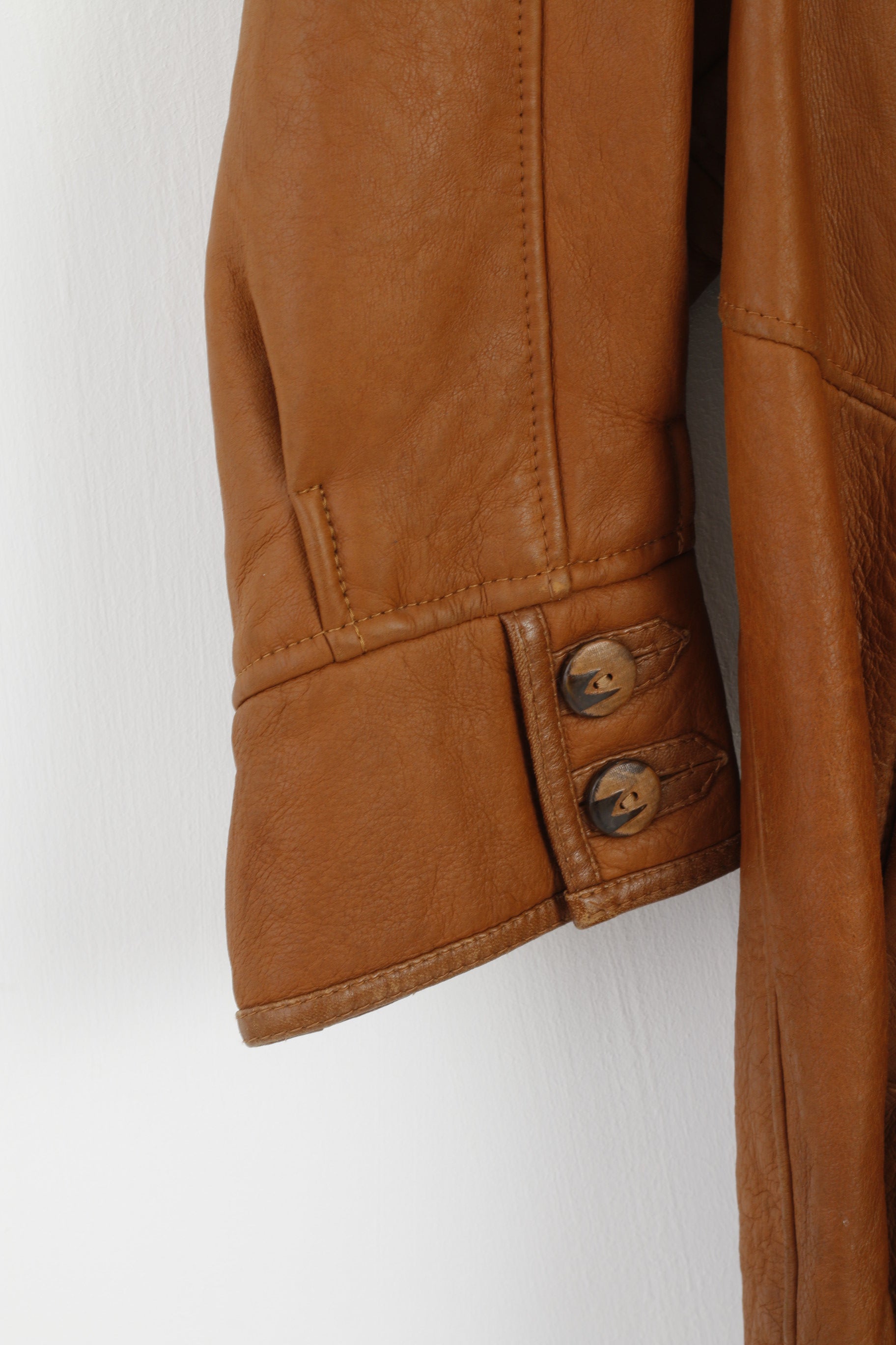 Frapelz Modell Femme L Veste Marron Cuir vintage années 90 boutonné Long Top