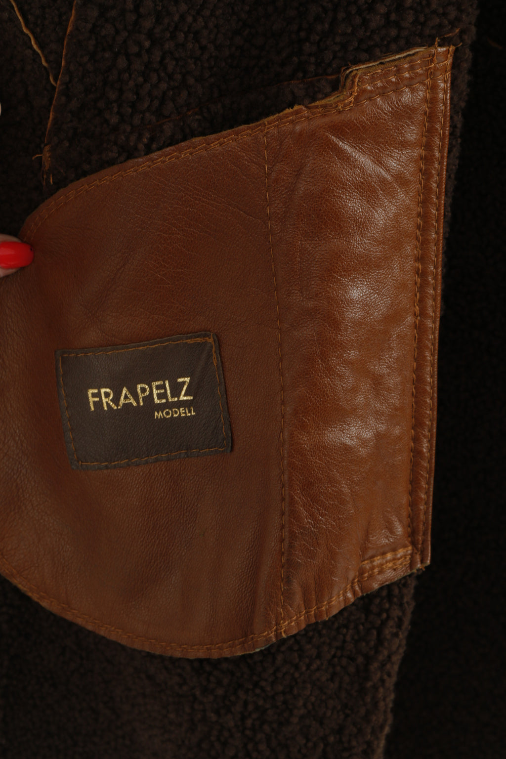 Frapelz Modell Femme L Veste Marron Cuir vintage années 90 boutonné Long Top