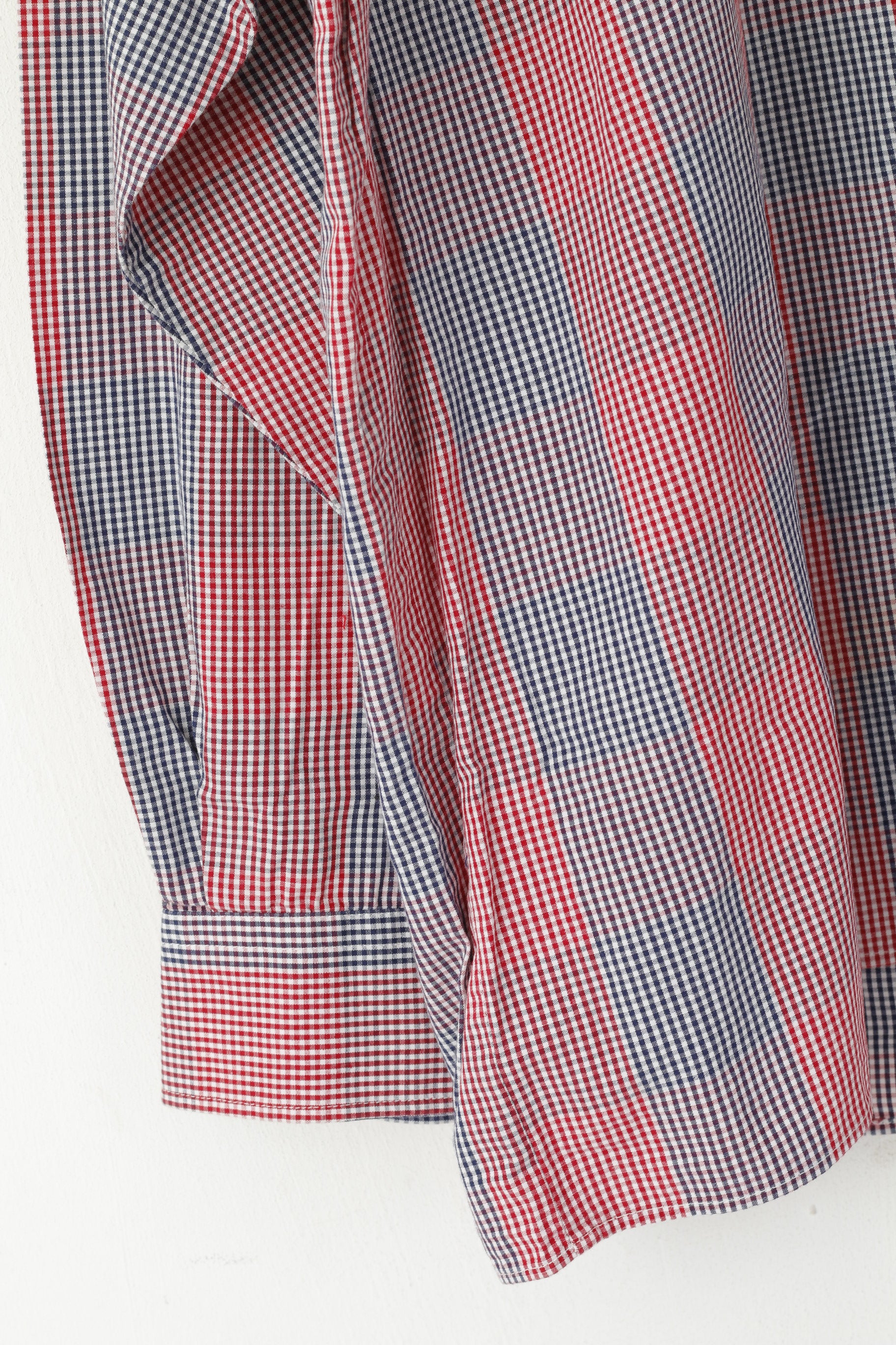 Rico Mancini Men XL Casual Shirt Red Check Cotton Vintage Golf Long Sleeve Top