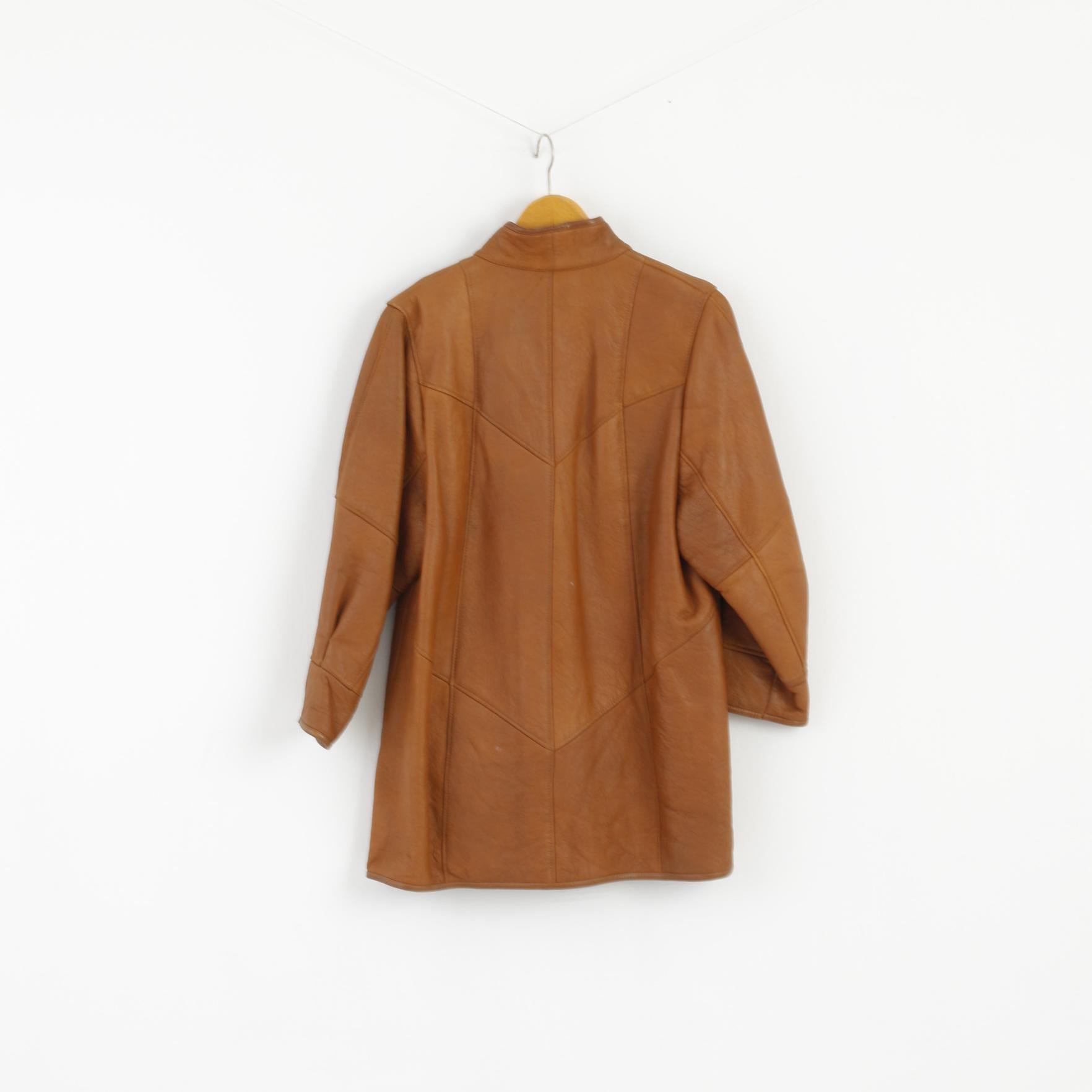 Frapelz Modell Femme L Veste Marron Cuir vintage années 90 boutonné Long Top