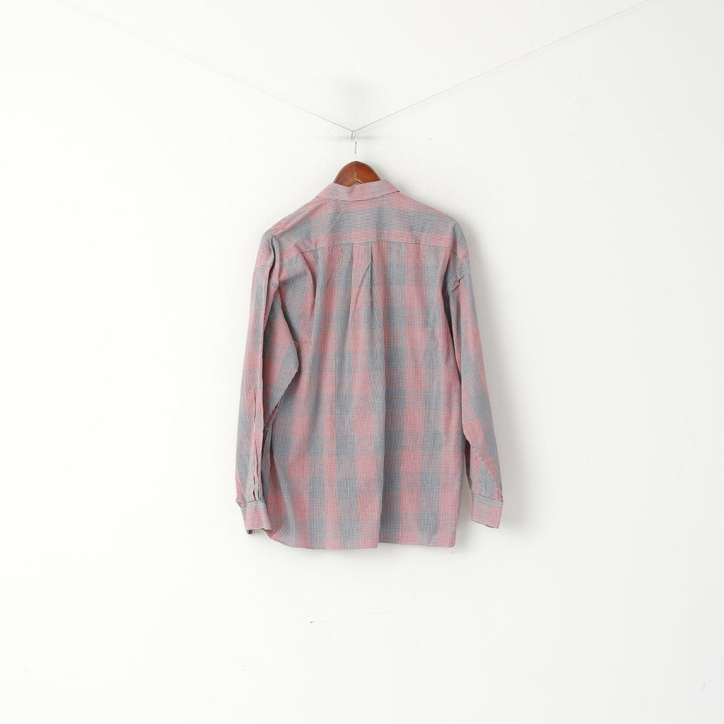 Rico Mancini Men XL Casual Shirt Red Check Cotton Vintage Golf Long Sleeve Top