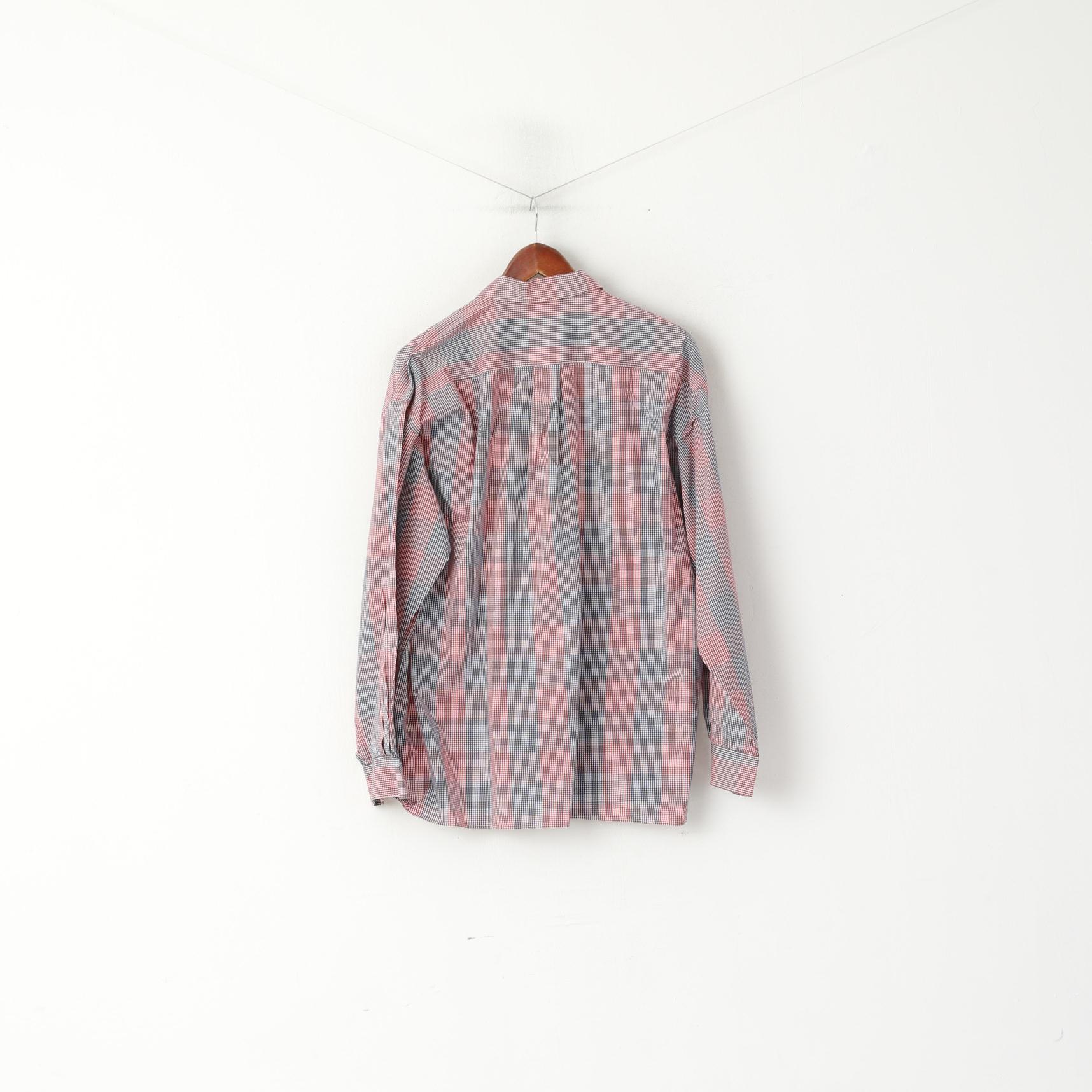 Rico Mancini Men XL Casual Shirt Red Check Cotton Vintage Golf Long Sleeve Top