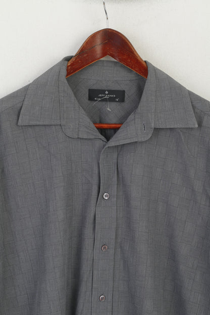 Jeff Banks Uomo 41 16 L Camicia casual Top con polsini a maniche lunghe a quadri in cotone grigio