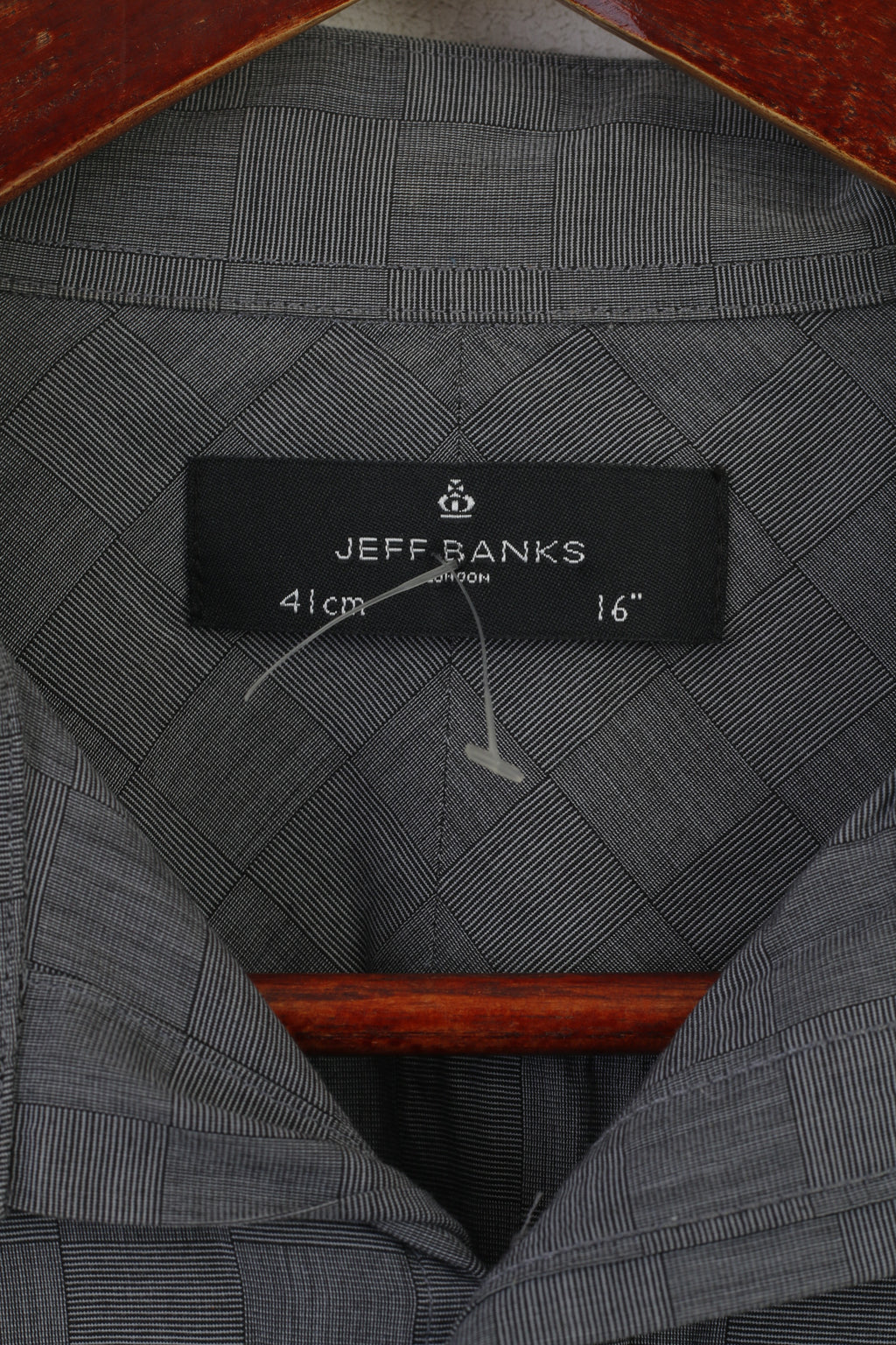 Jeff Banks Men 41 16 L Casual Shirt Gray Cotton Check Long Sleeve Cuff Top