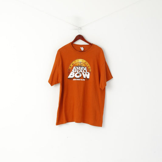 Delta Men XL T-Shirt Orange Coton Vintage Graphique Christ Lord Crew Neck Top