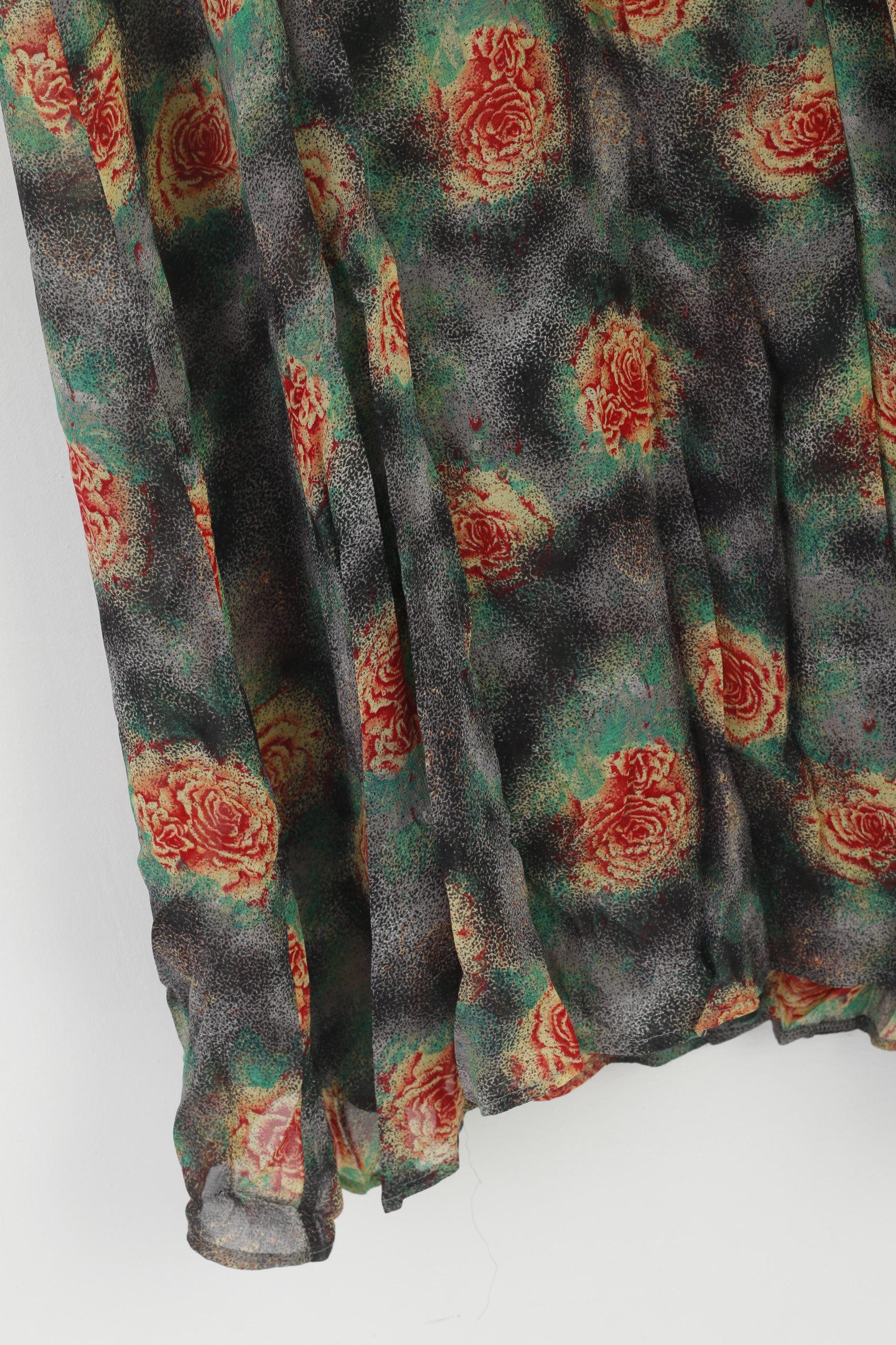 Kellermann Of Scandinavia Women 42 L Dress Gray Rose Print Flounce V Neck Vintage