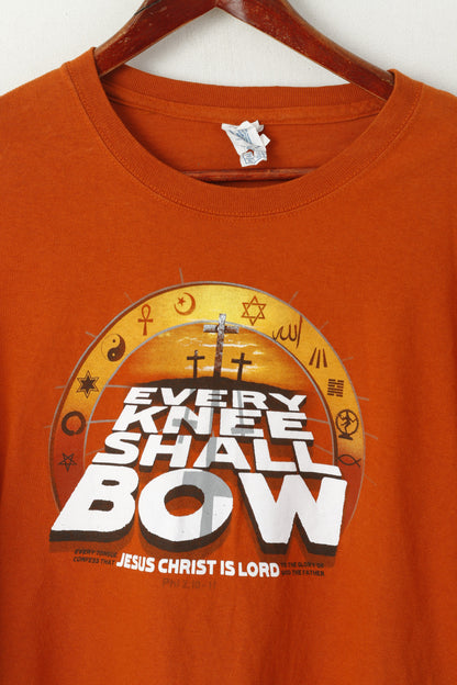 Delta Men XL T- Shirt Orange Cotton Vintage Graphic Christ Lord Crew Neck Top