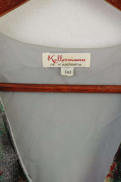 Kellermann Of Scandinavia Women 42 L Dress Gray Rose Print Flounce V Neck Vintage