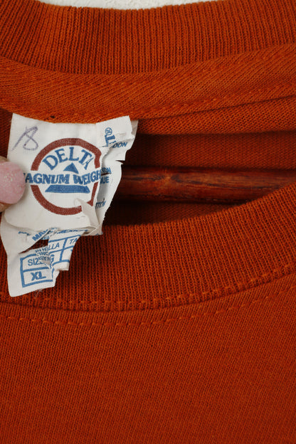 Delta Men XL T- Shirt Orange Cotton Vintage Graphic Christ Lord Crew Neck Top