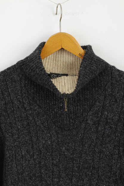 Gioni Feroti Men XL Jumper Dark Grey Wool Blend Zip Neck Vintage Sweater