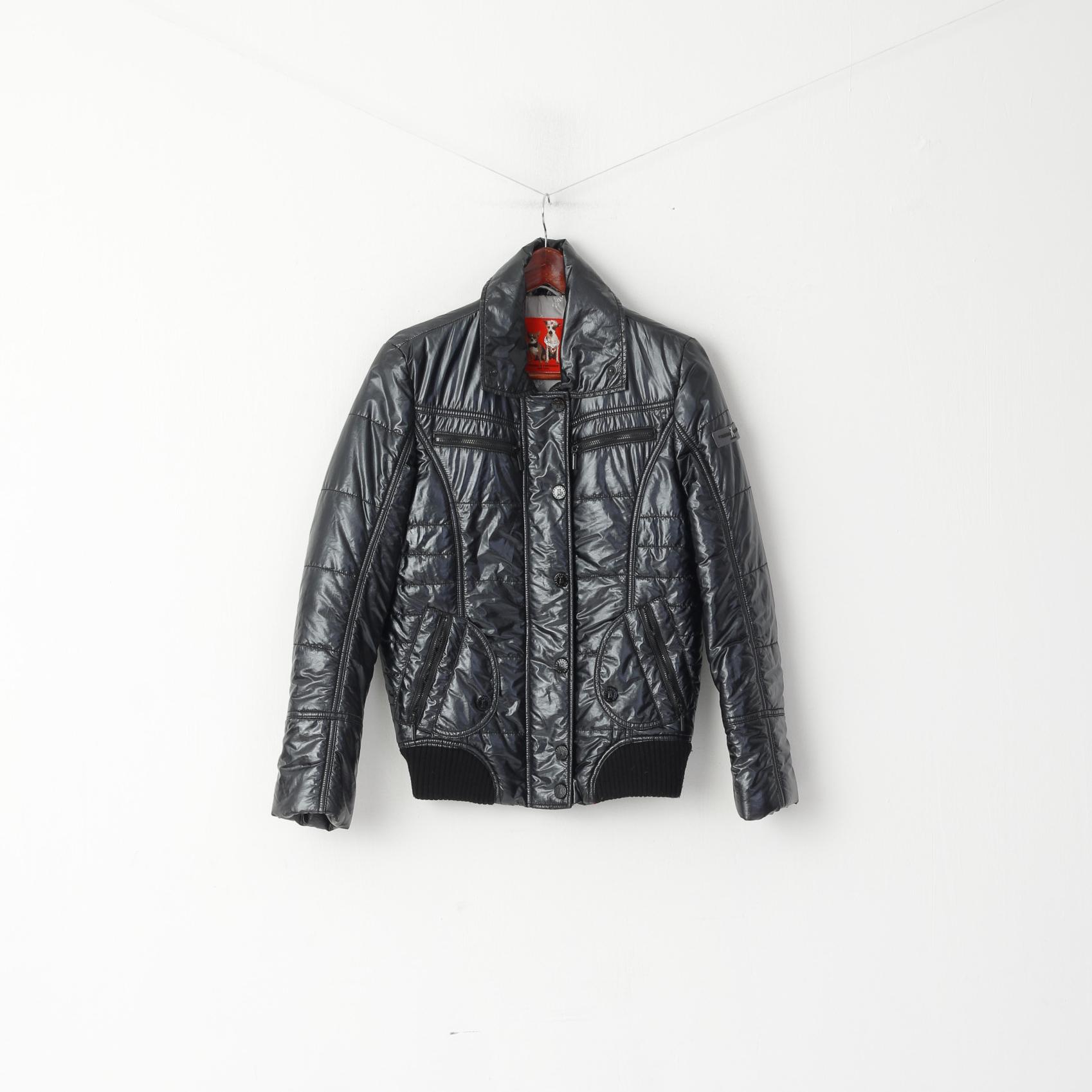 FRIEDA &amp; FREDDIES Veste femme 36 S noire matelassée en nylon brillant avec fermeture éclair