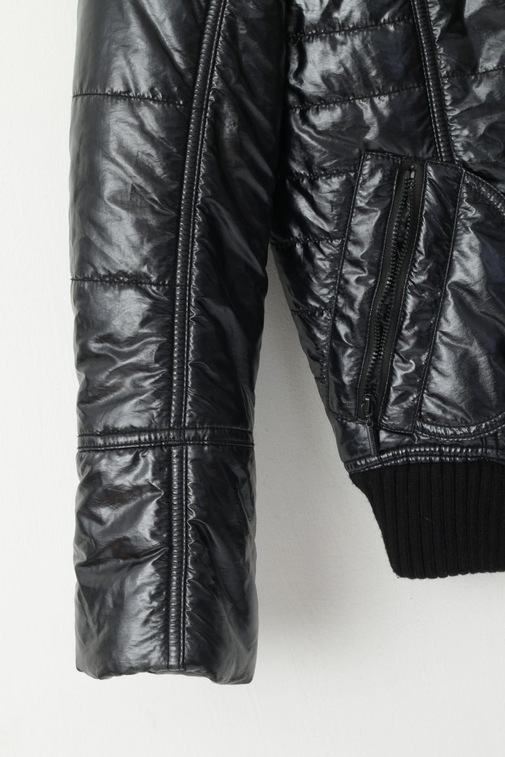 FRIEDA &amp; FREDDIES Veste femme 36 S noire matelassée en nylon brillant avec fermeture éclair