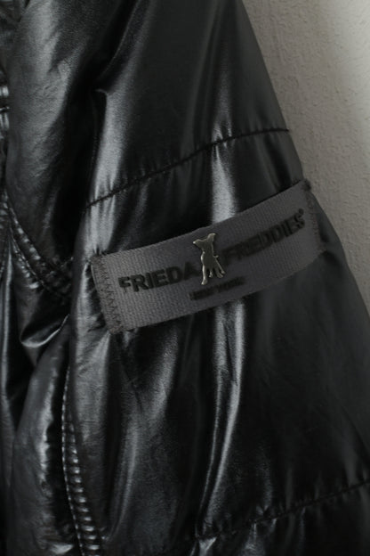 FRIEDA &amp; FREDDIES Giacca da donna 36 S Top con cerniera in nylon lucido trapuntato nero