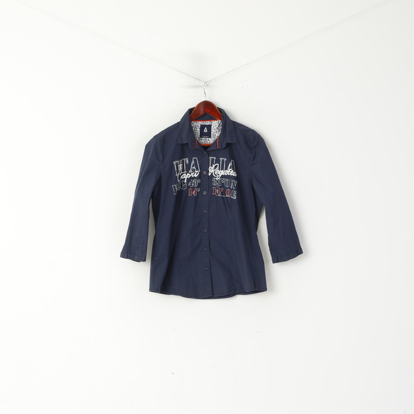 Gaastra Women L Casual Shirt Navy Cotton 7/8 Sleeve Regatta Nautical Supplies Top