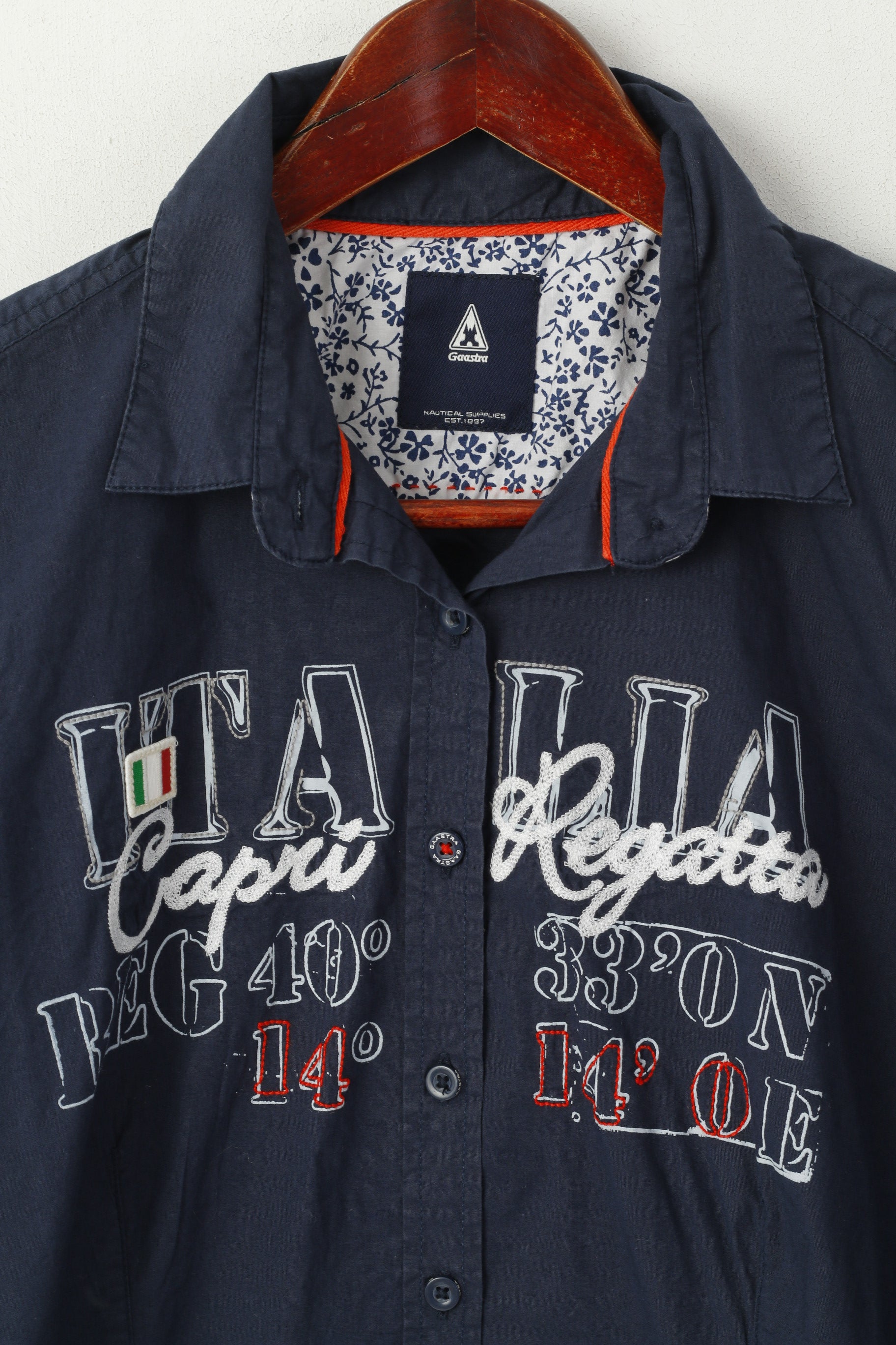 Gaastra Women L Casual Shirt Navy Cotton 7/8 Sleeve Regatta Nautical Supplies Top