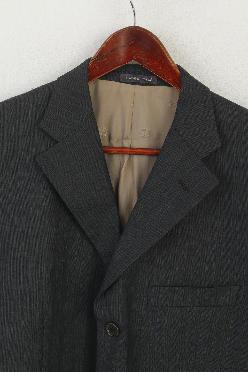 Marks & Spencer Men 42 Blazer Navy Striped Italy Wool Single Breasted Jacket