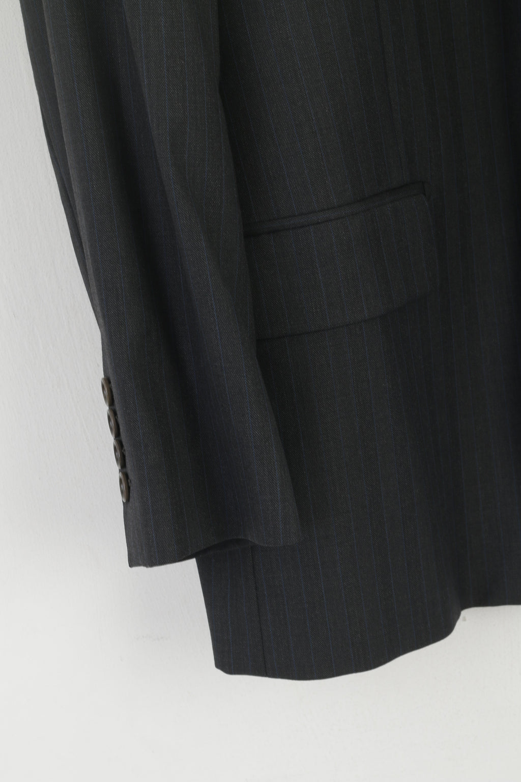 Marks & Spencer Men 42 Blazer Navy Striped Italy Wool Single Breasted Jacket
