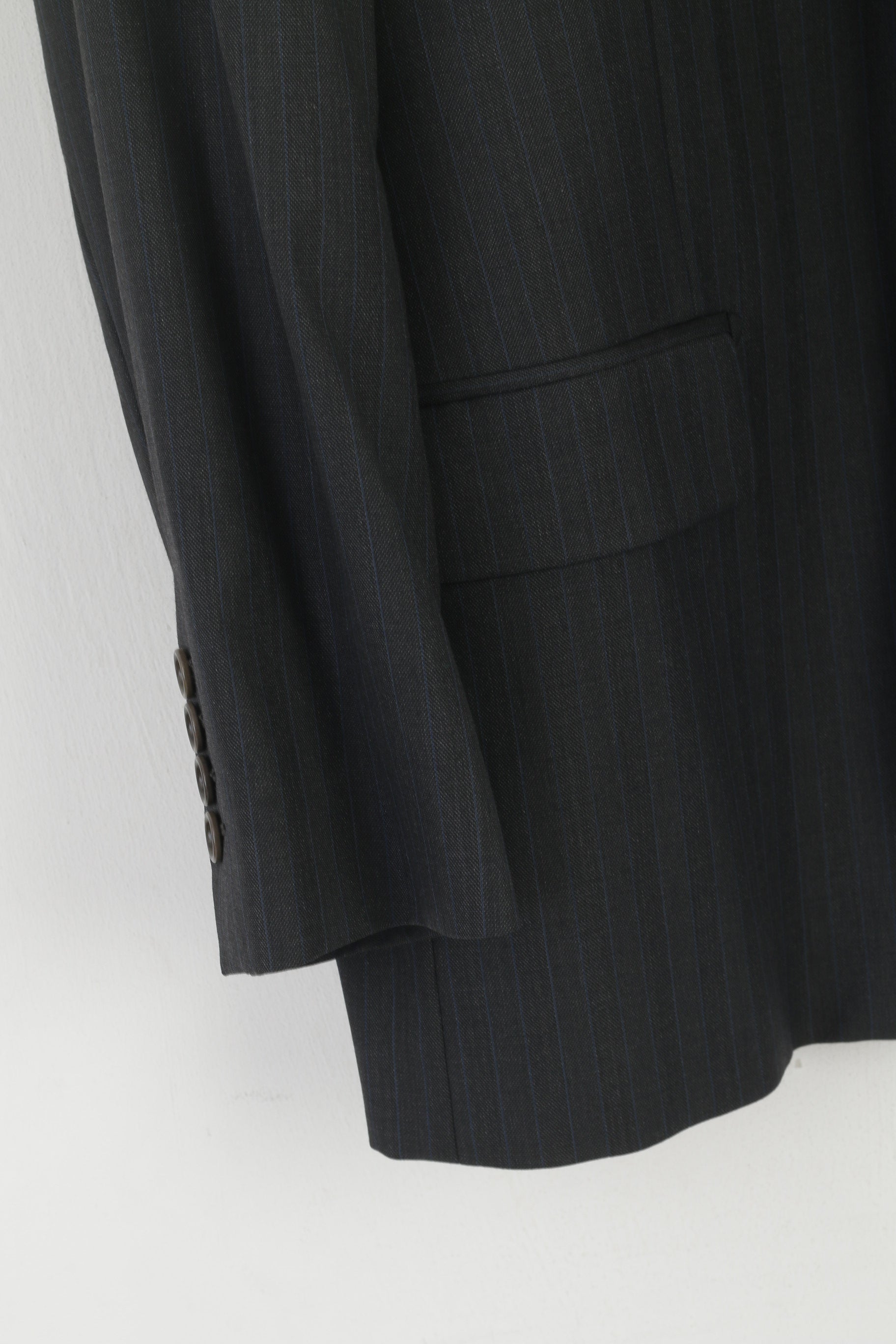 Marks & Spencer Men 42 Blazer Navy Striped Italy Wool Single Breasted Jacket