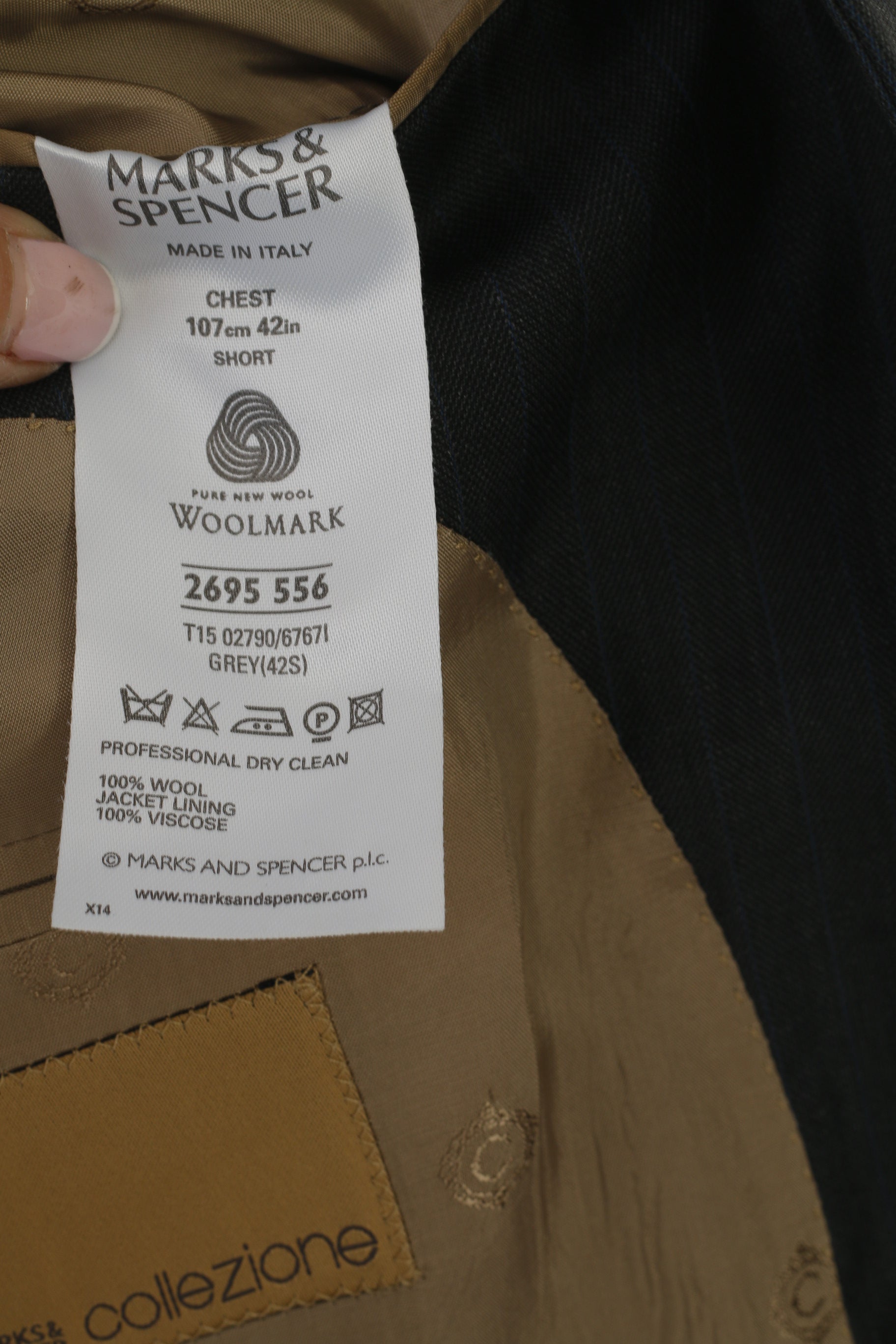 Marks & Spencer Men 42 Blazer Navy Striped Italy Wool Single Breasted Jacket