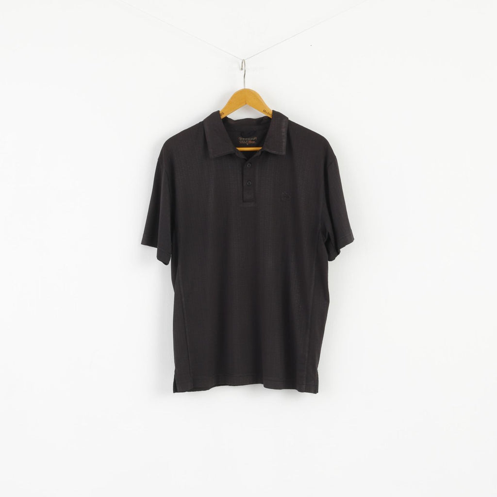 Dunlop Golf Classic Men L Polo Shirt  Black Shiny  Detailed Buttons Plain Top