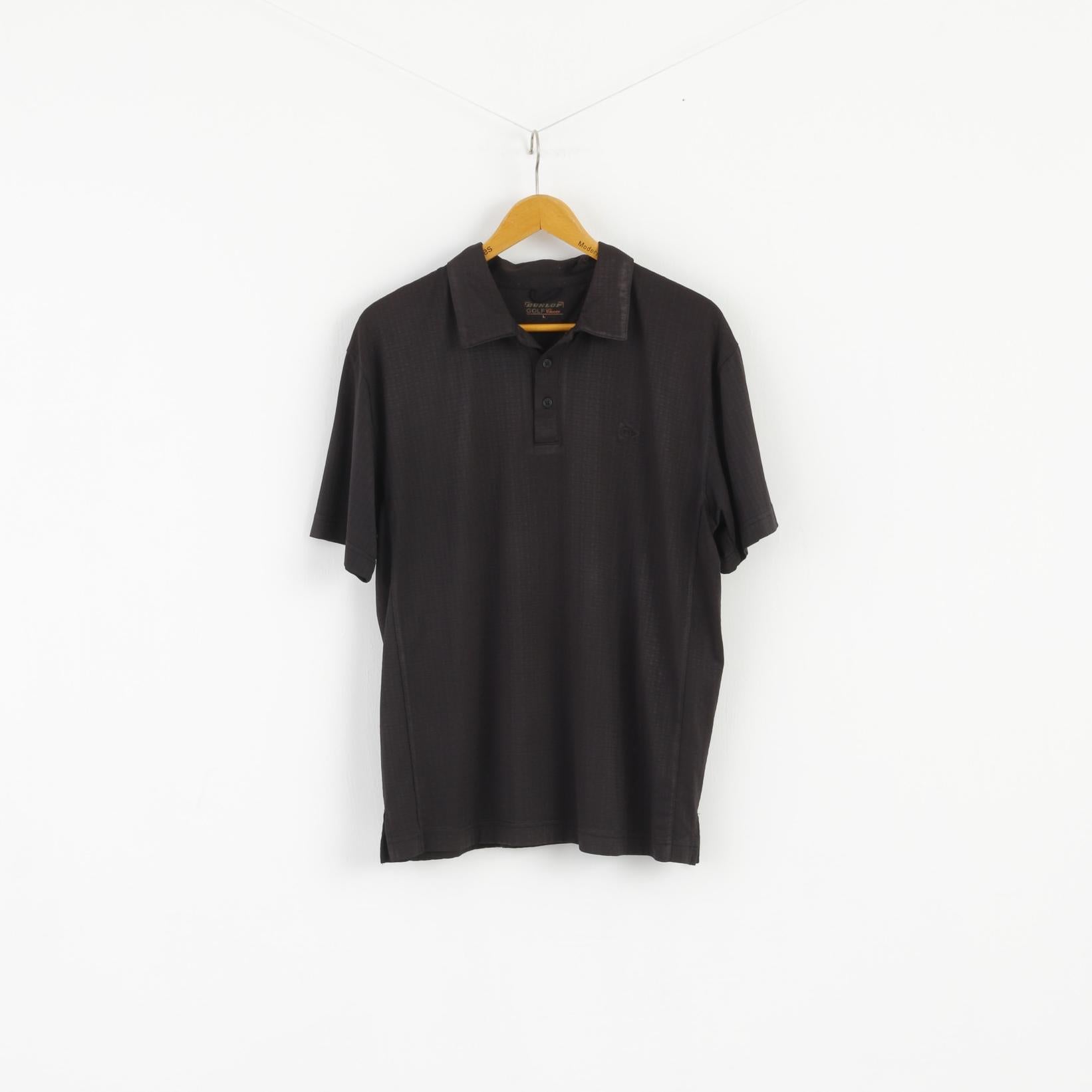 Dunlop Golf Classic Men L Polo Shirt  Black Shiny  Detailed Buttons Plain Top