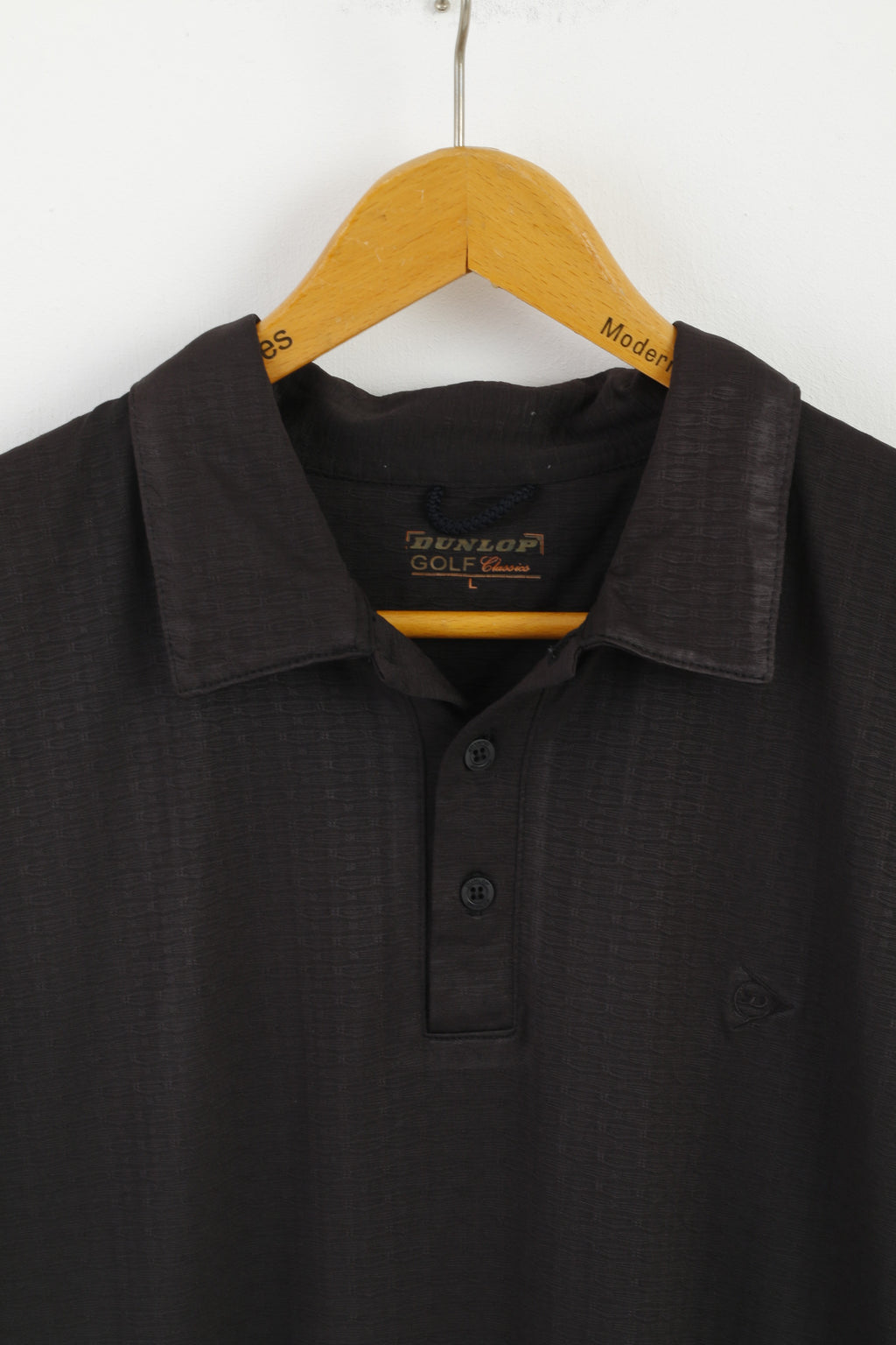 Dunlop Golf Classic Men L Polo Shirt  Black Shiny  Detailed Buttons Plain Top