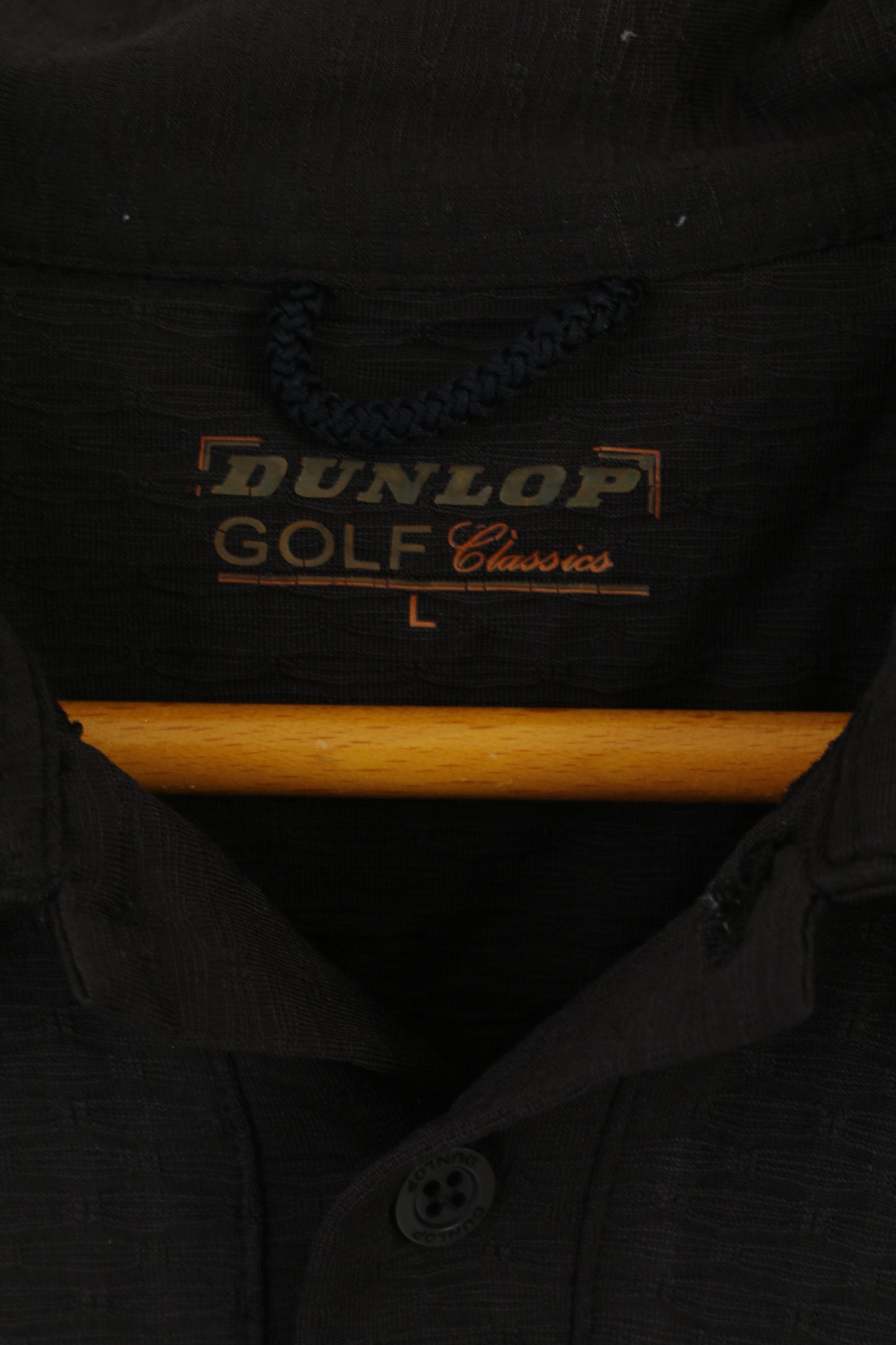 Dunlop Golf Classic Men L Polo Shirt  Black Shiny  Detailed Buttons Plain Top