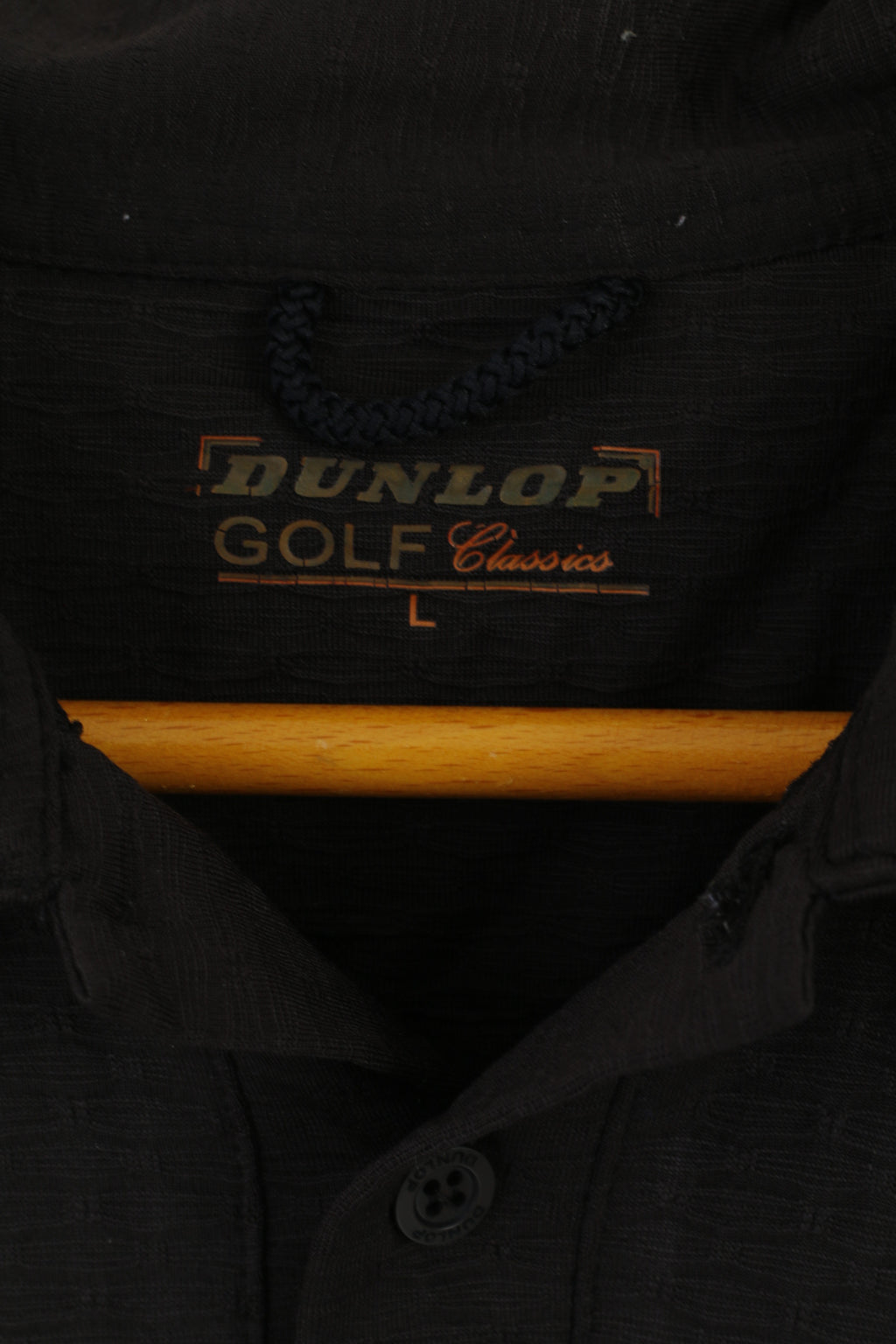 Dunlop Golf Classic Men L Polo Shirt  Black Shiny  Detailed Buttons Plain Top