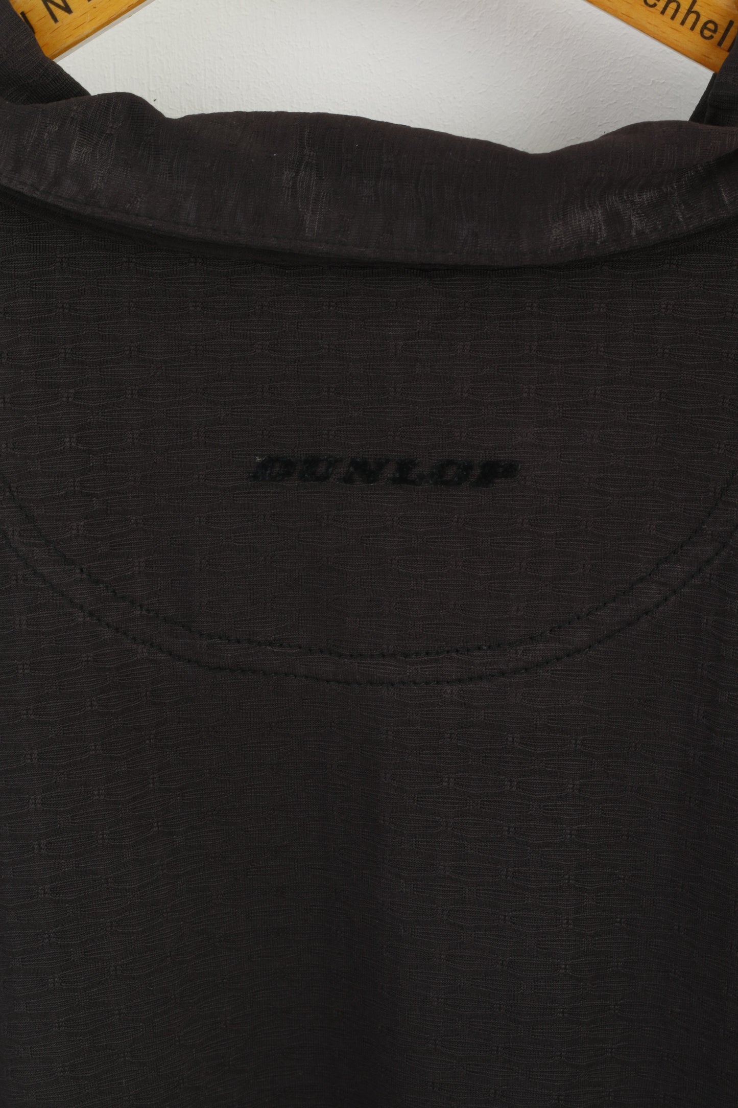 Dunlop Golf Classic Men L Polo Shirt  Black Shiny  Detailed Buttons Plain Top