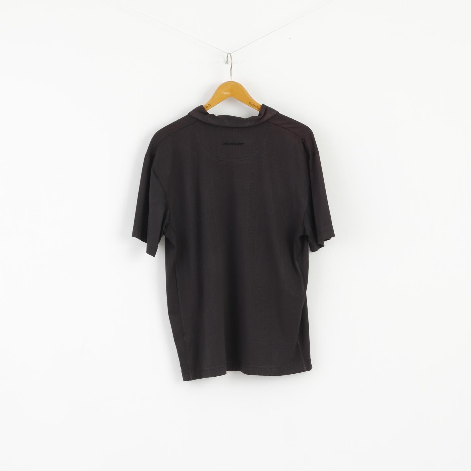 Dunlop Golf Classic Men L Polo Shirt  Black Shiny  Detailed Buttons Plain Top