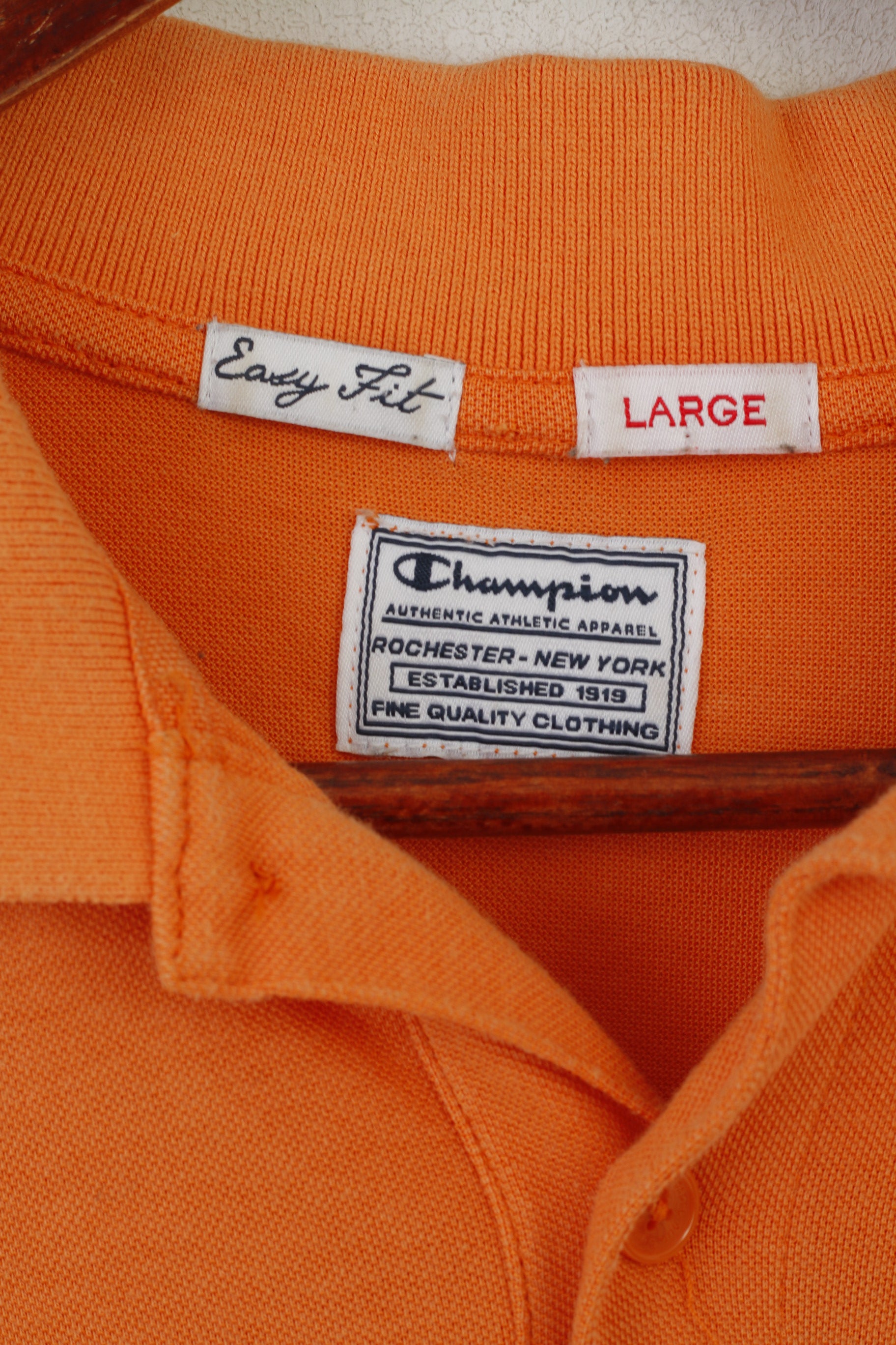 Champion Homme L Polo Orange Coton Easy Fit Vintage Plain Classic Summer Top