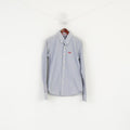 Superdry Men M Casual Shirt Blue Striped Cotton Long Sleeve Button Down Collar Top