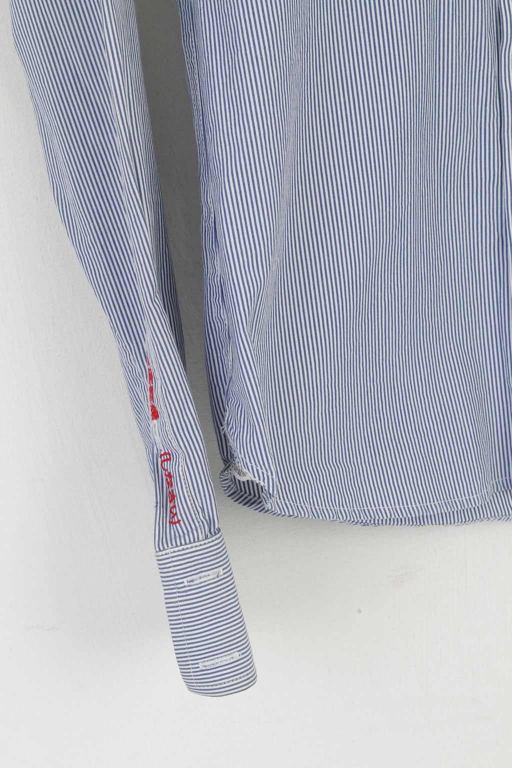 Superdry Men M Casual Shirt Blue Striped Cotton Long Sleeve Button Down Collar Top