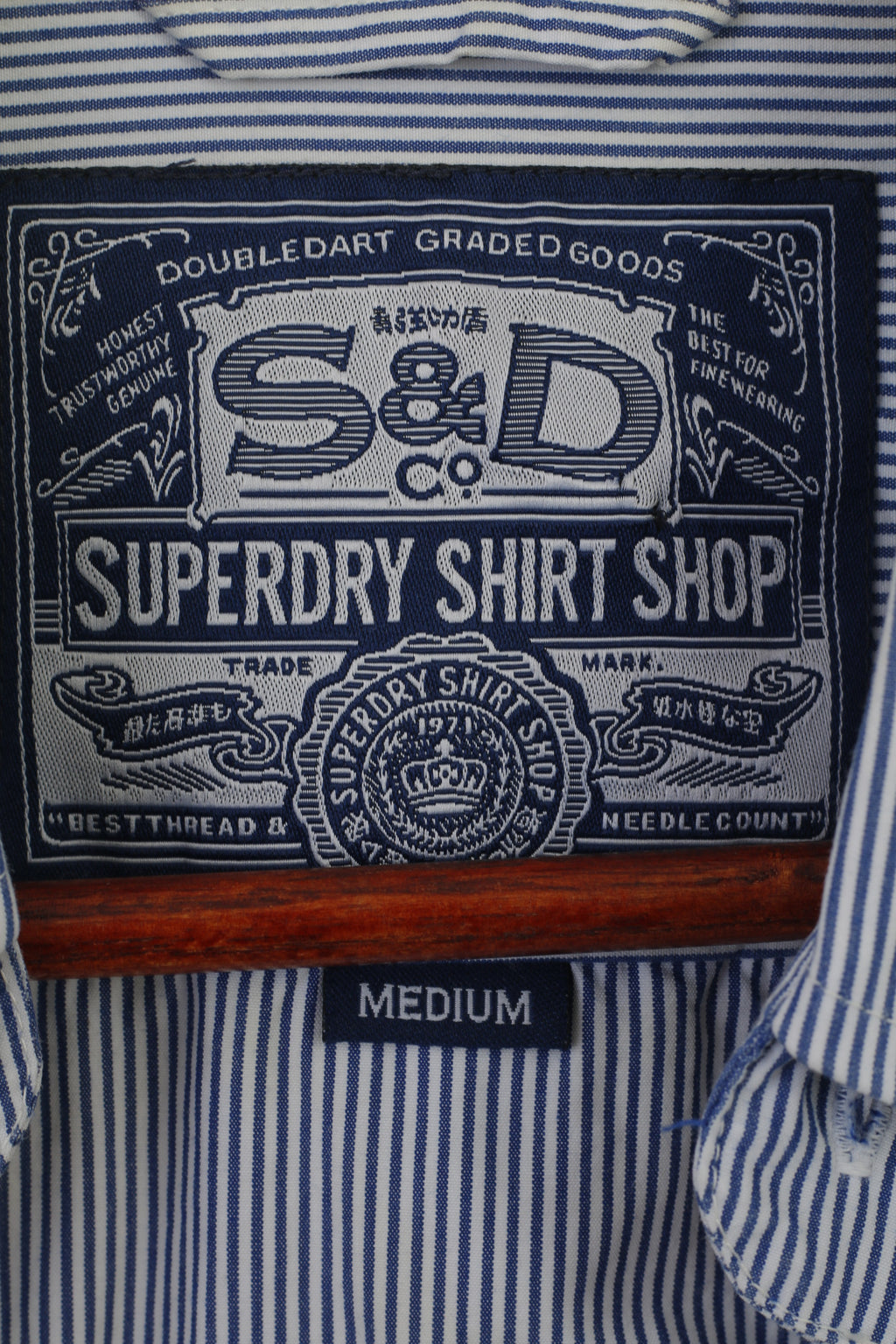 Superdry Men M Casual Shirt Blue Striped Cotton Long Sleeve Button Down Collar Top