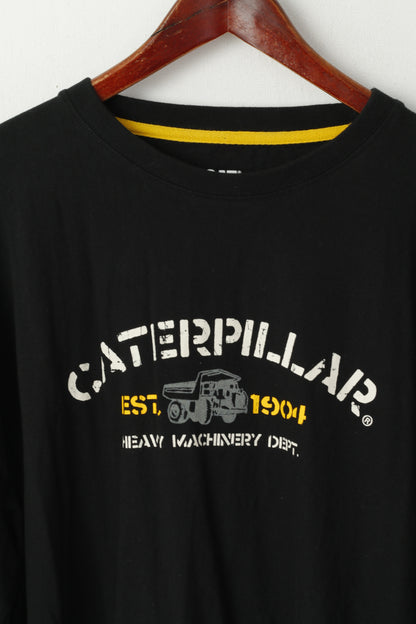 Caterpillar Cat Hommes 2XL Chemise À Manches Longues Noir Jaune Graphique Haut En Coton