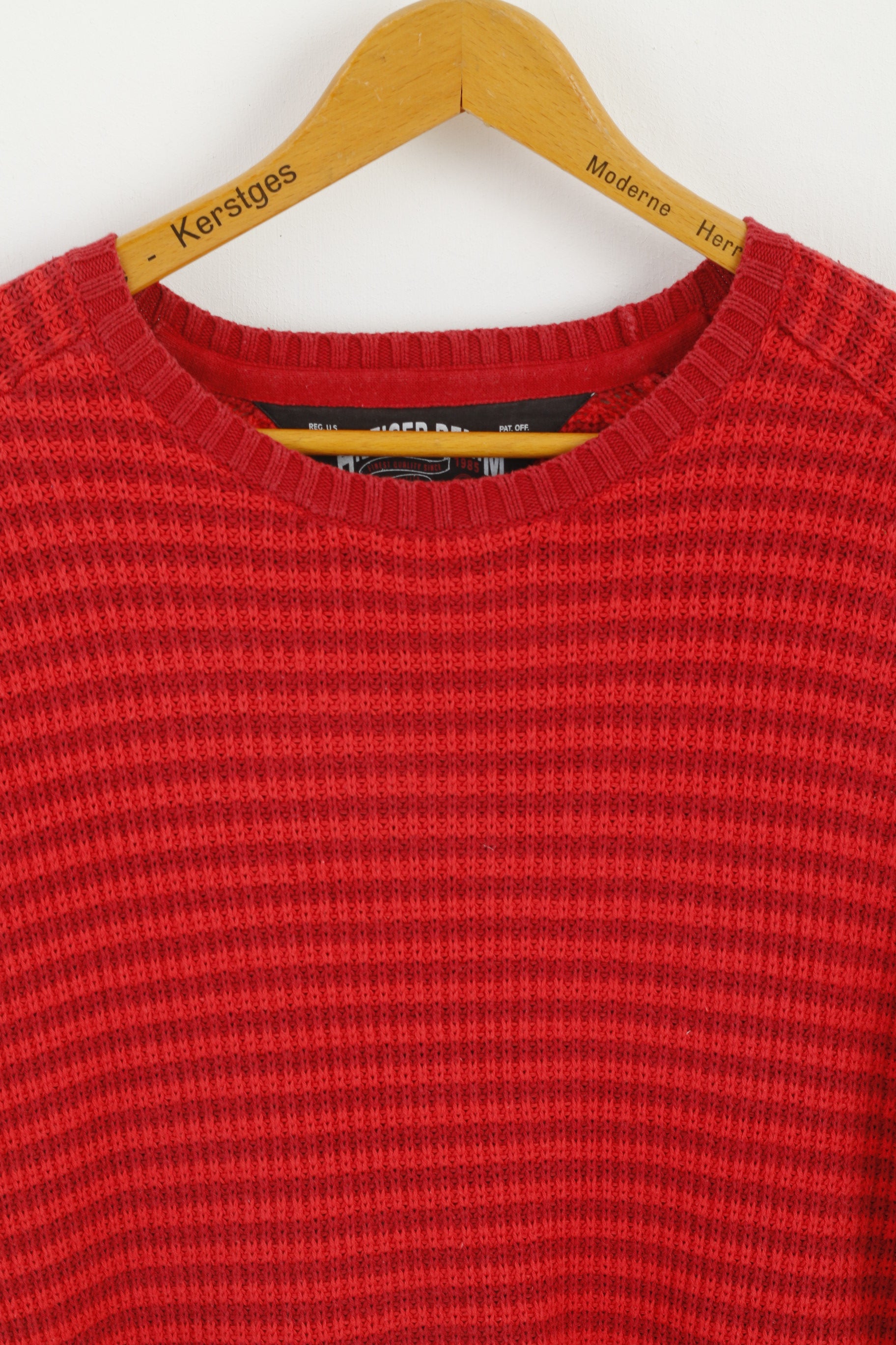 Hilfiger Denim Femme XL Pull Rouge Col Rond Coton Rayé Long Pull