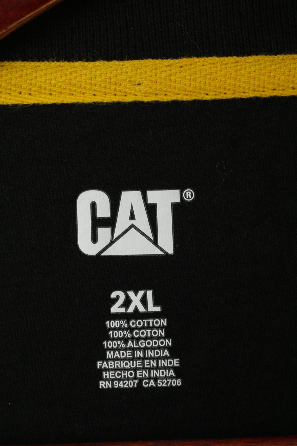 Caterpillar Cat Hommes 2XL Chemise À Manches Longues Noir Jaune Graphique Haut En Coton