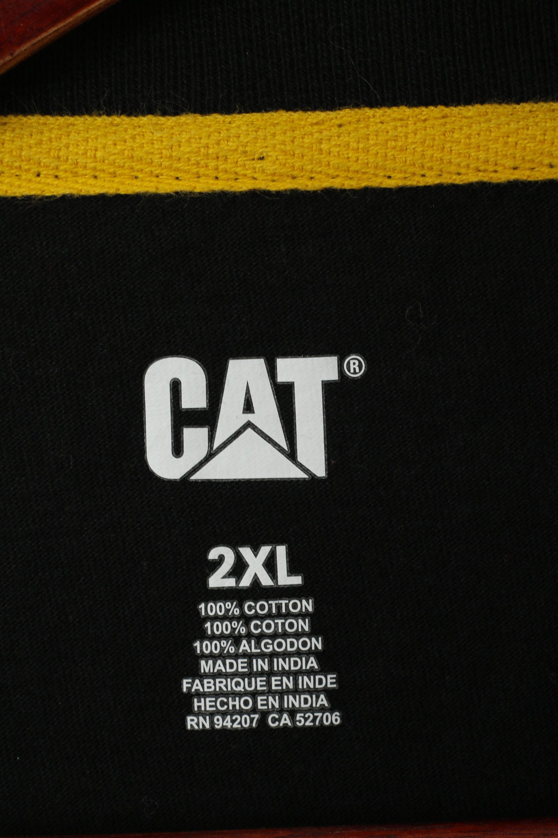 Caterpillar Cat Hommes 2XL Chemise À Manches Longues Noir Jaune Graphique Haut En Coton